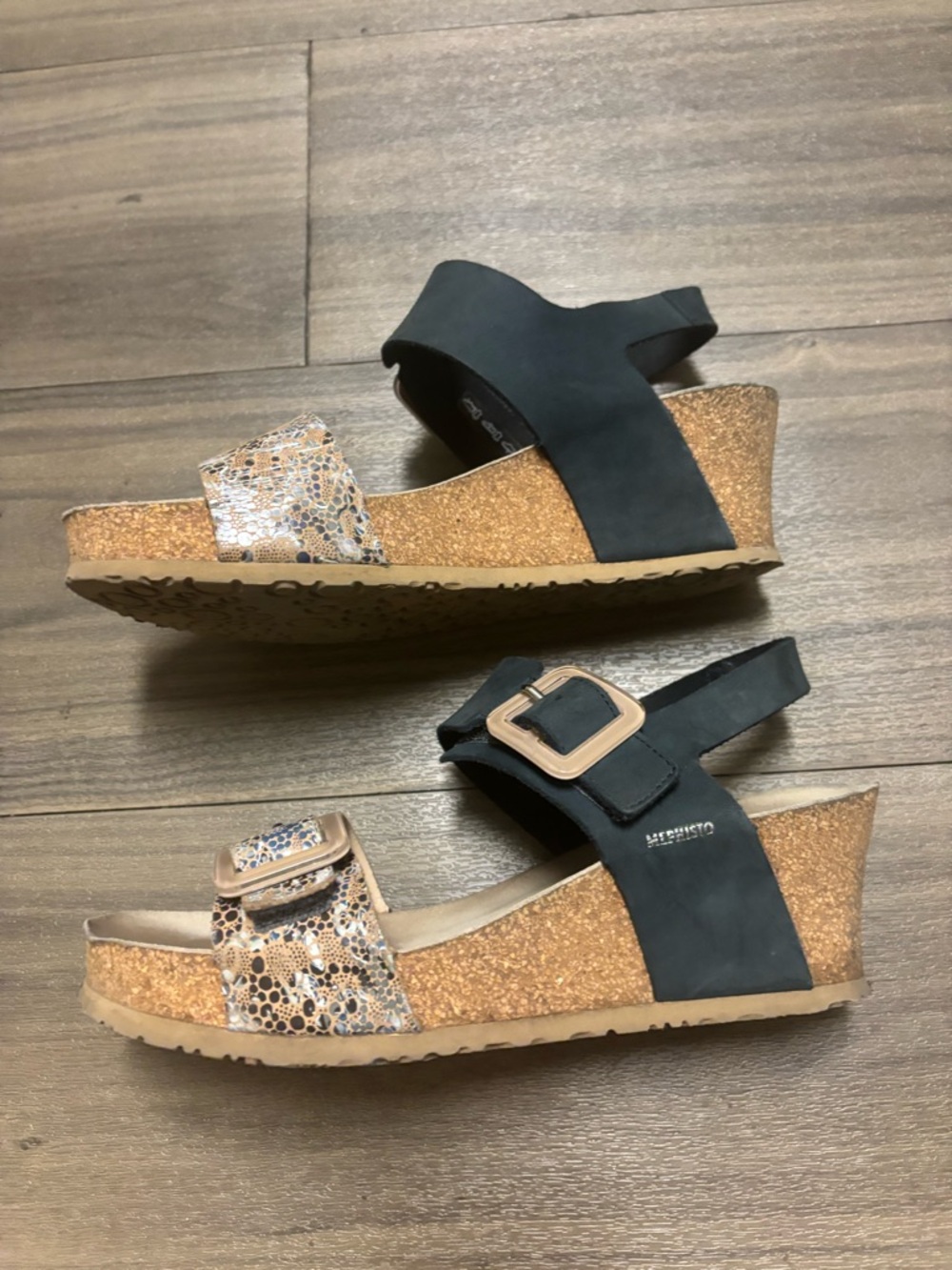 Mephisto Women's lissia Navy and Beige Cork Wedge Sandal with Buckles - Picture 7 of 10